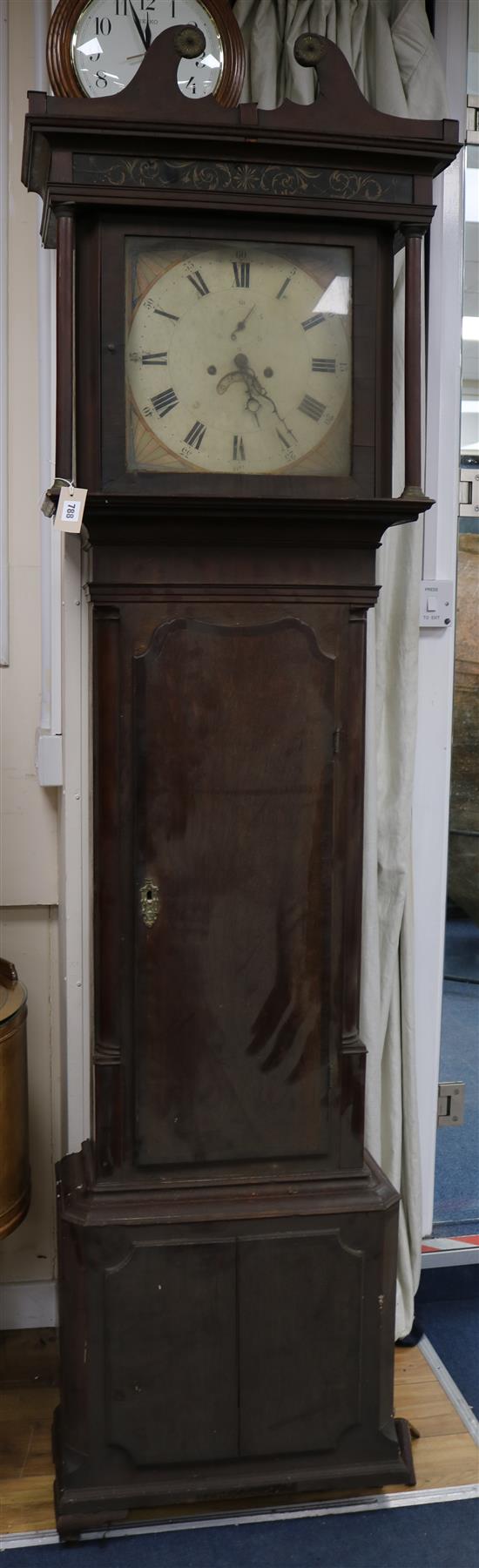 An early 19th century mahogany thirty hour longcase clock, 220cm